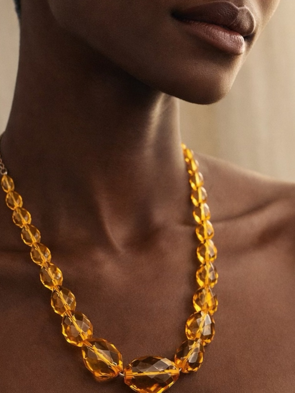 Amber Colored Crystal Faceted Beads 1920’s